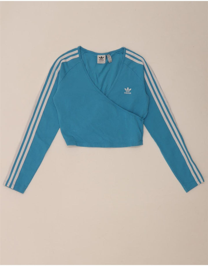 Adidas Top corto para mujer de manga larga UK 12 Algodón azul medio