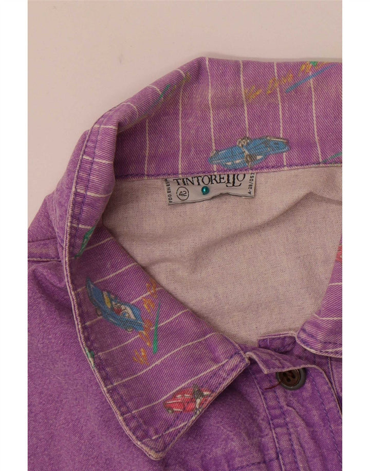 Tintoretto Chaqueta vaquera con patrón abstracto para mujer EU 42 Grande Púrpura Retro