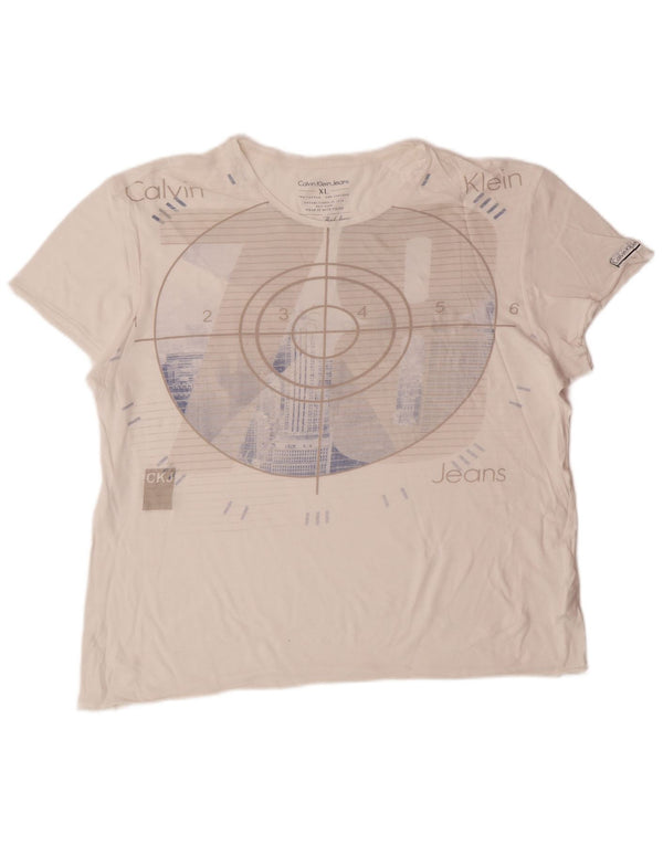 CALVIN KLEIN JEANS Camiseta gráfica para mujer Top UK 40 XL Algodón blanco