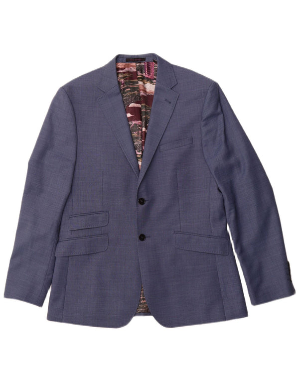TED BAKER Chaqueta tipo blazer de 2 botones para hombre de corte moderno UK 40 Large Blue Spotted