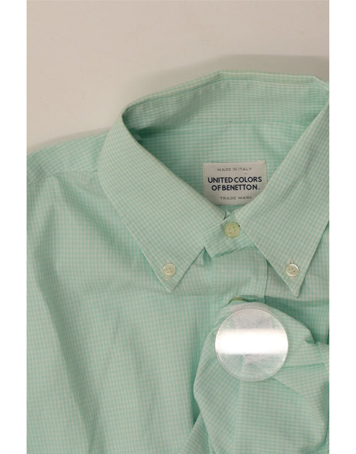 Camisa Hombre BENETTON Algodón Vichy Turquesa Medio