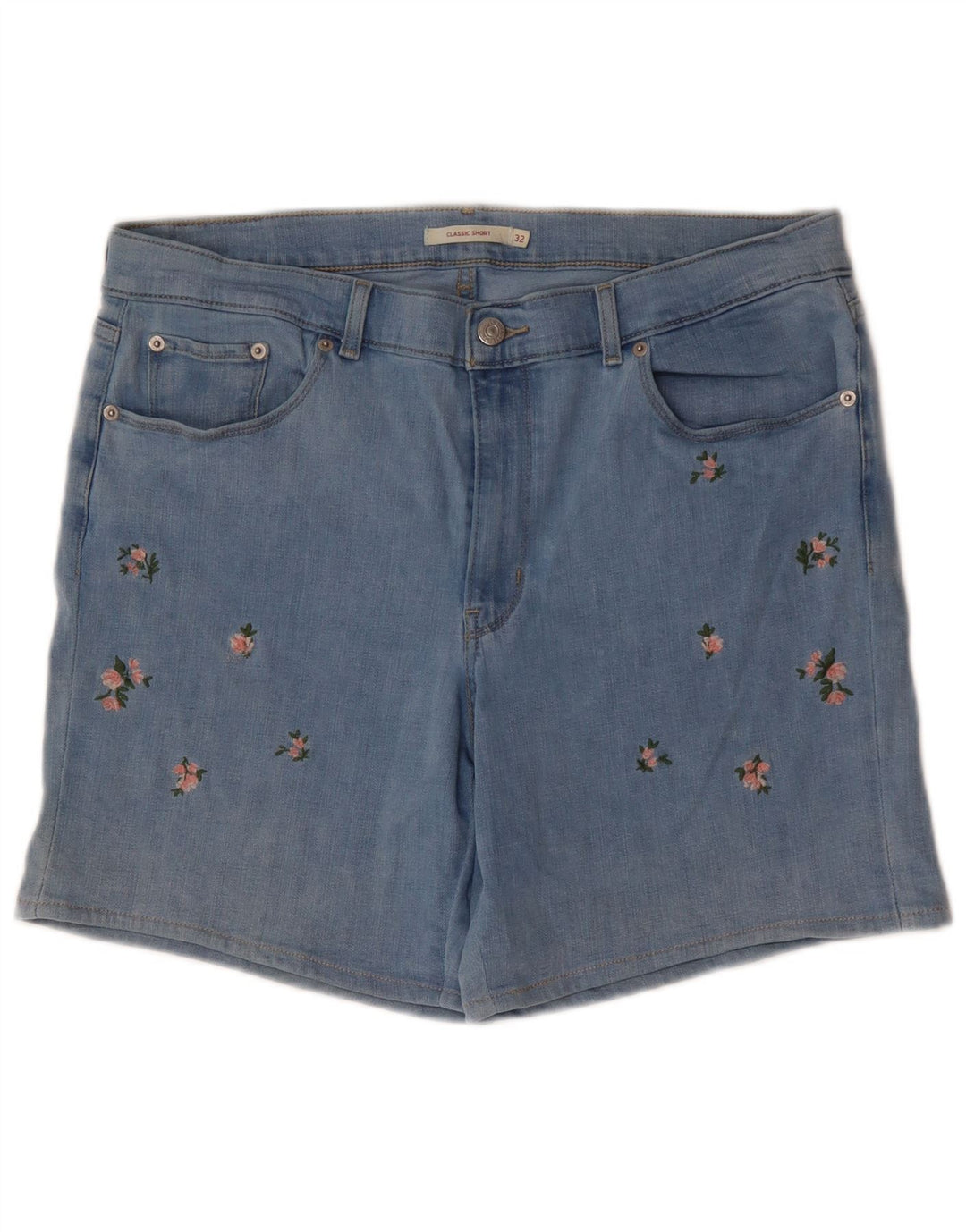 LEVI'S Shorts De Mezclilla Clásicos Para Mujer W32 Algodón Floral Azul Grande