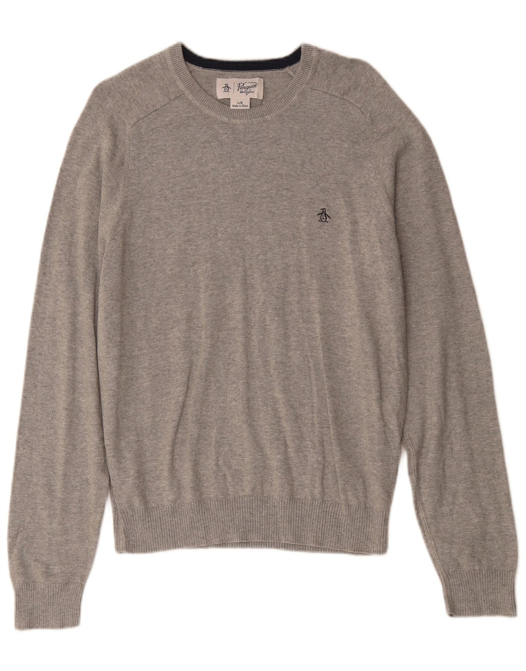 Penguin - Jersey con cuello barco para hombre, talla grande, algodón gris