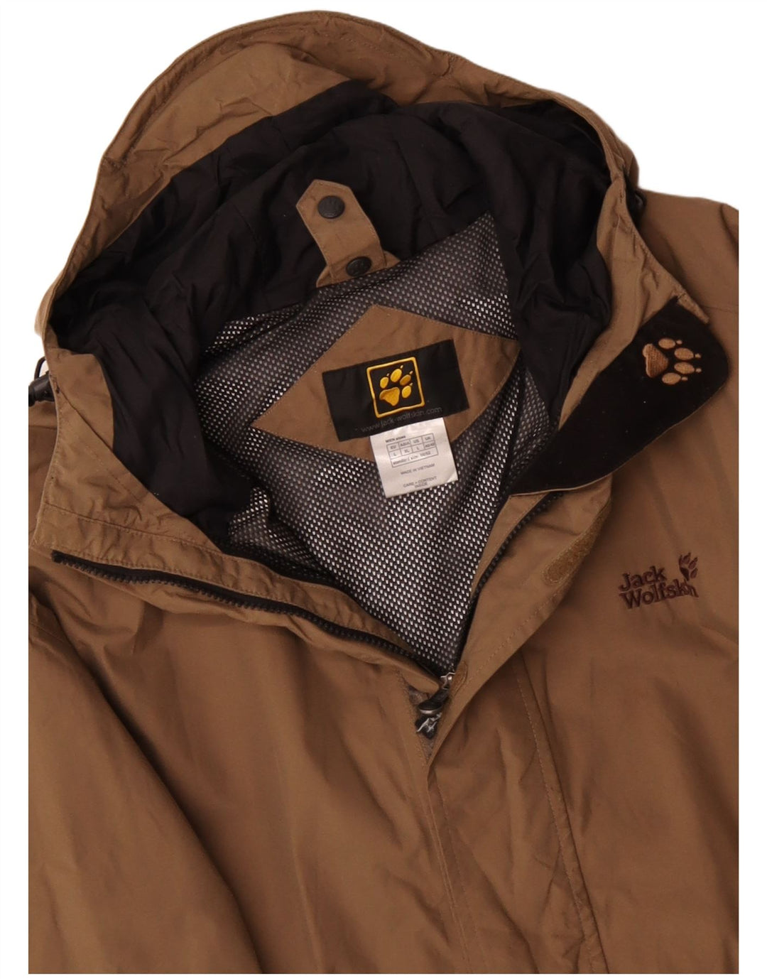 Jack Wolfskin Chaqueta impermeable con capucha para hombre UK 40/42 Large Beige Poliamida