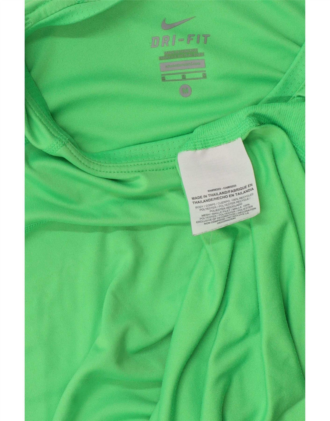 Nike Mujer Dri Fit Camiseta Top UK 12 Medio Verde Poliéster