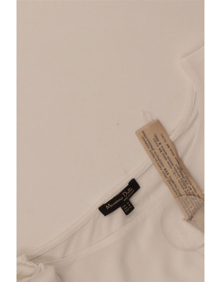 Massimo Dutti Blusa Corta Manga 3/4 Mujer UK 42 Medium Viscosa Blanca