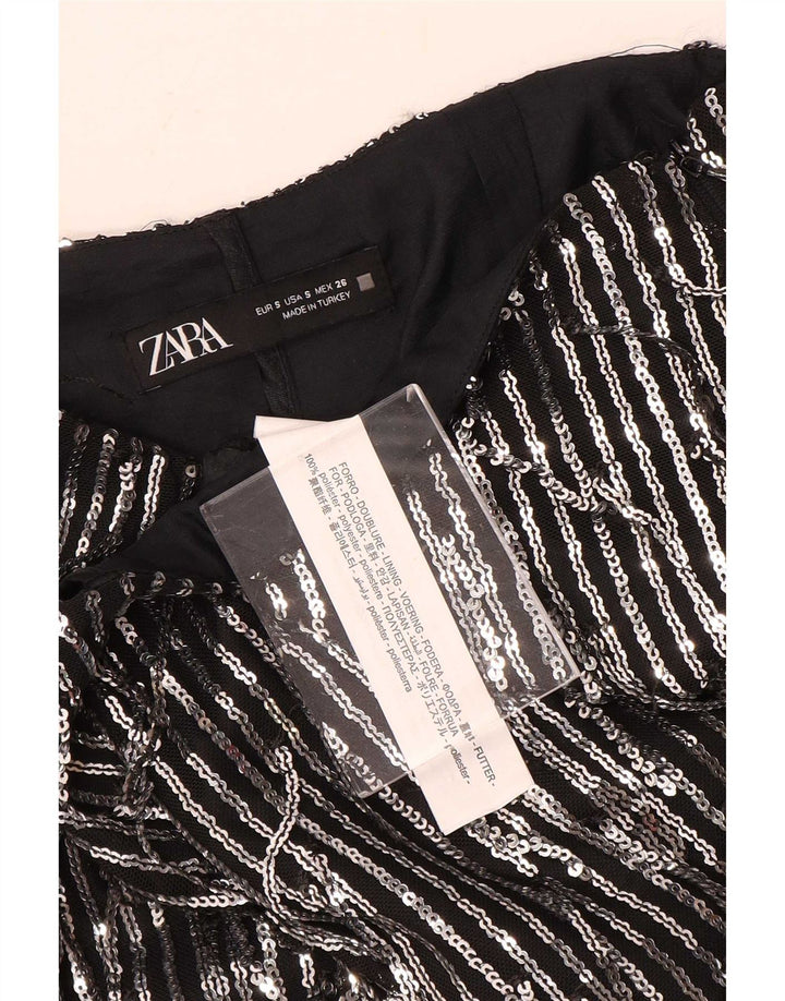 Zara Mujer Minifalda Pequeña W26 Poliéster A Rayas Negras
