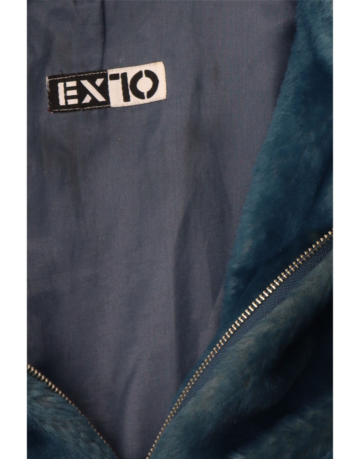 Vintage mujer chaqueta de piel sintética Reino Unido 12 poliacrílico azul medio