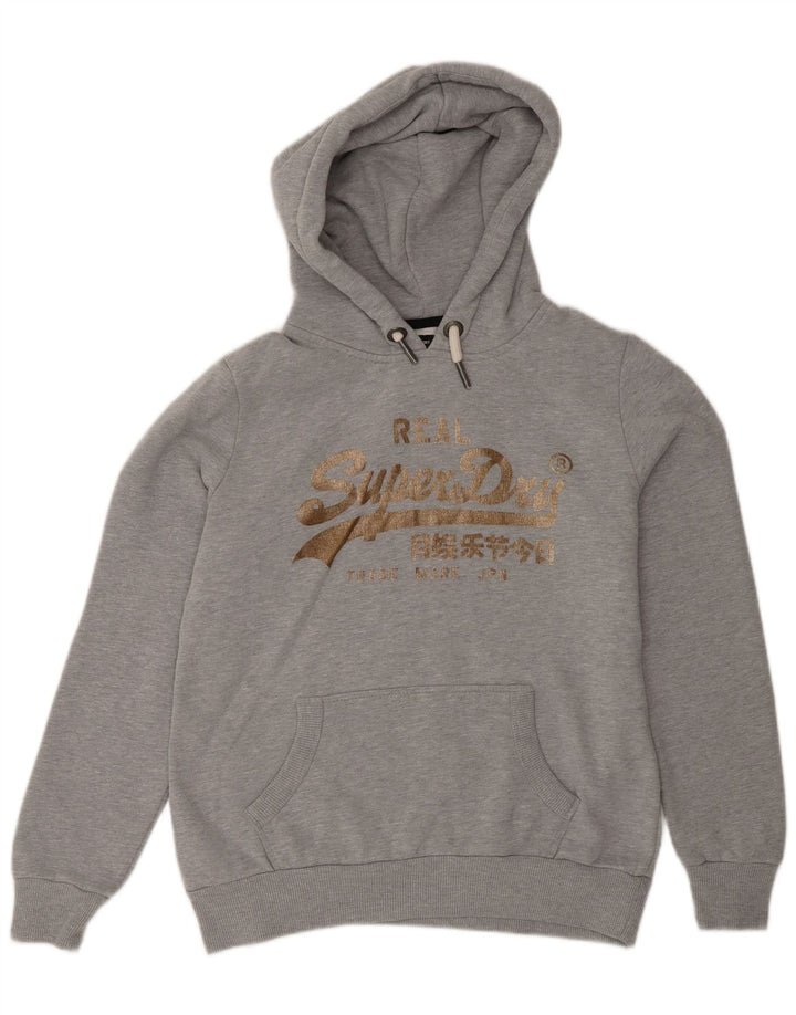 Superdry Jersey con capucha y gráfico para mujer, talla 42, talla mediana, gris