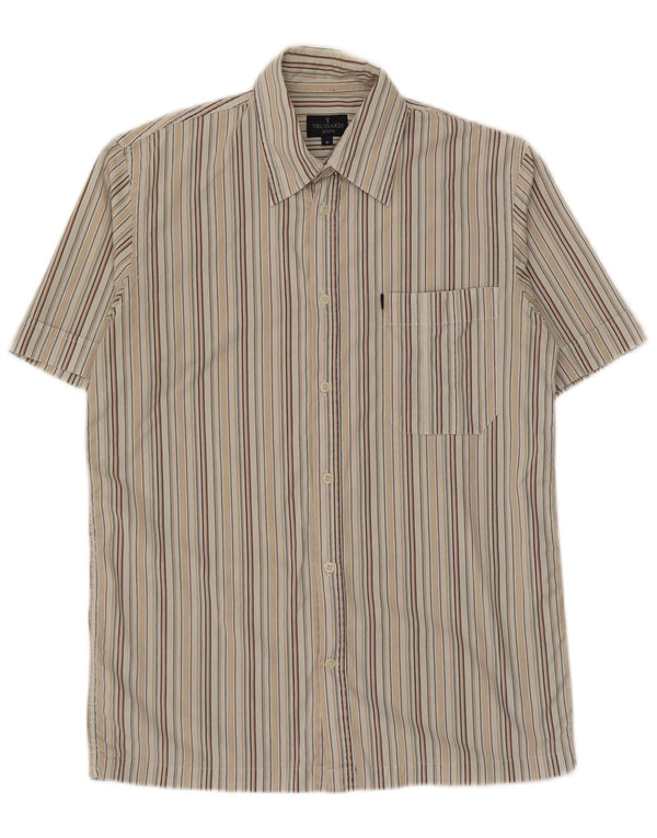 Trussardi Jeans Mens Short Sleeve Shirt Medium Beige Striped
