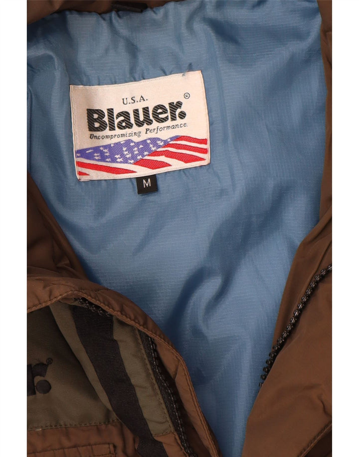 Blauer Chaqueta Acolchada Estampada Para Hombre UK 38 Nylon Color Block Marrón Medio