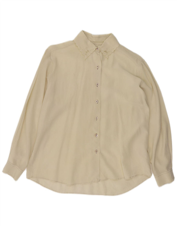 Vintage mujer manga larga regular ajuste camisa Reino Unido 14 medio blanco apagado