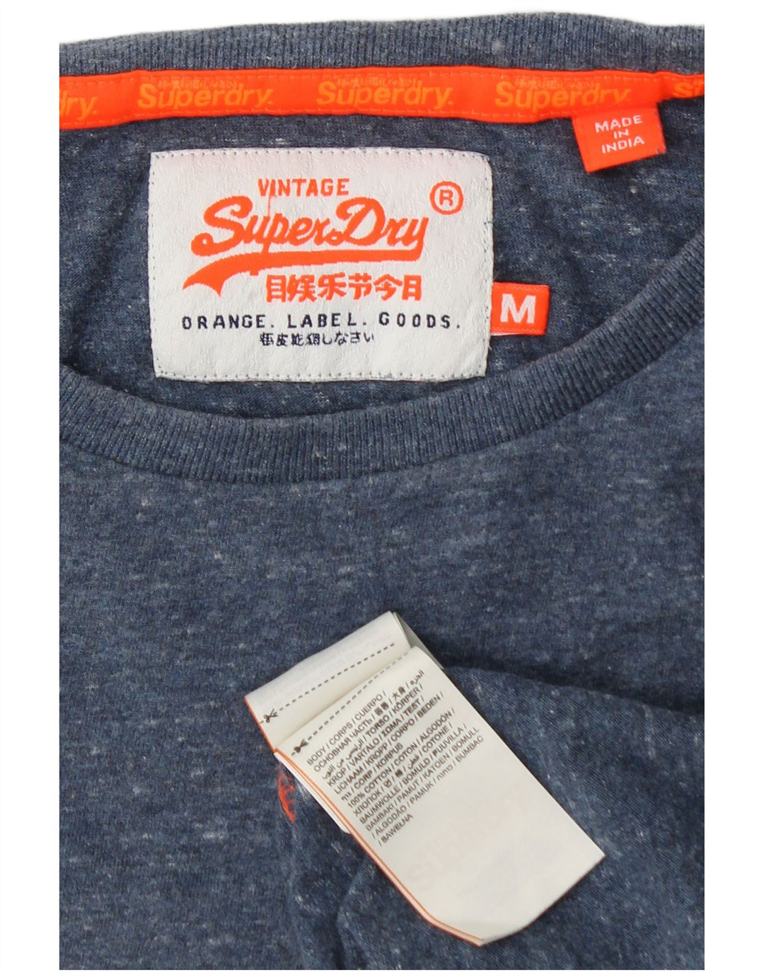 SUPERDRY Hombre Camiseta Top Medium Azul Marino Algodón Moteado