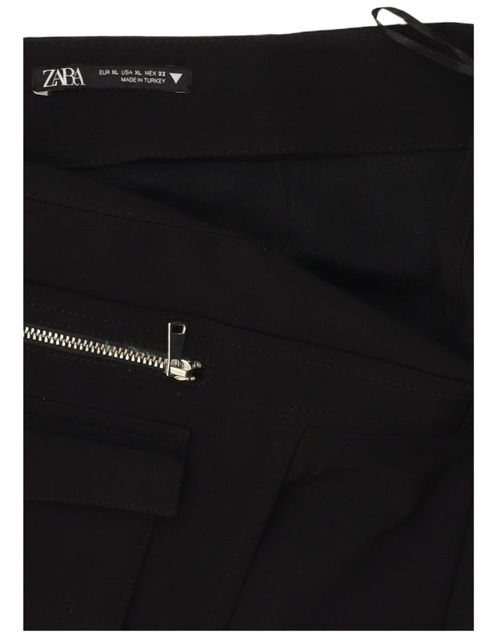ZARA Mujer Minifalda Cintura Alta XL W32 Negro Poliéster