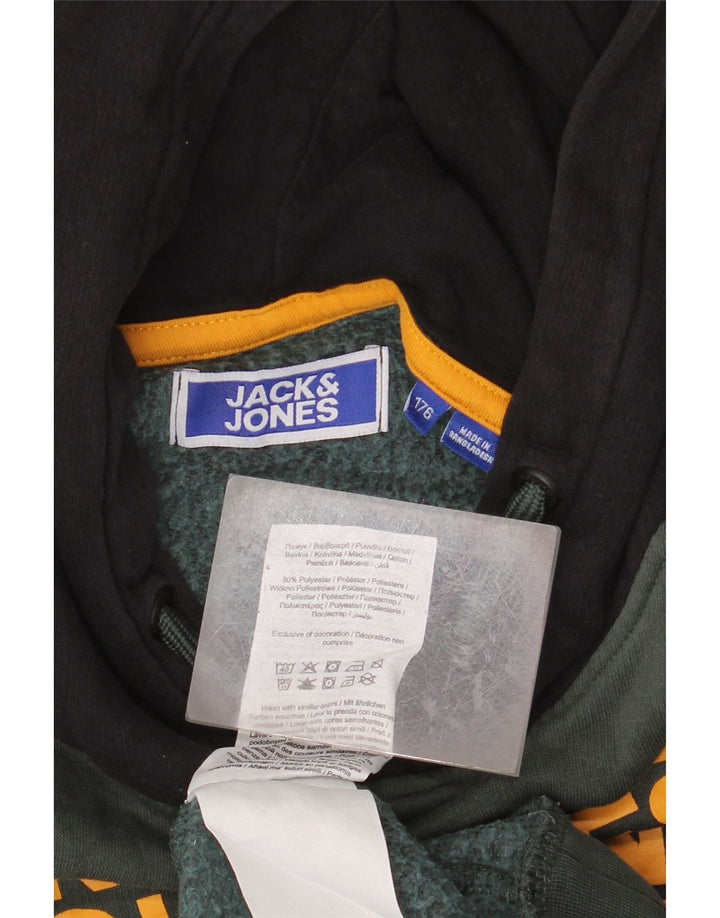 JACK & JONES Jersey con capucha y estampado gráfico para niños 15-16 años Bloque de color verde