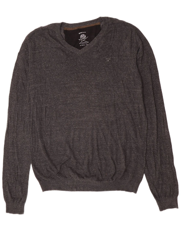 Diesel Mens V-Neck Jumper Sweater 2XL Grey Cotton