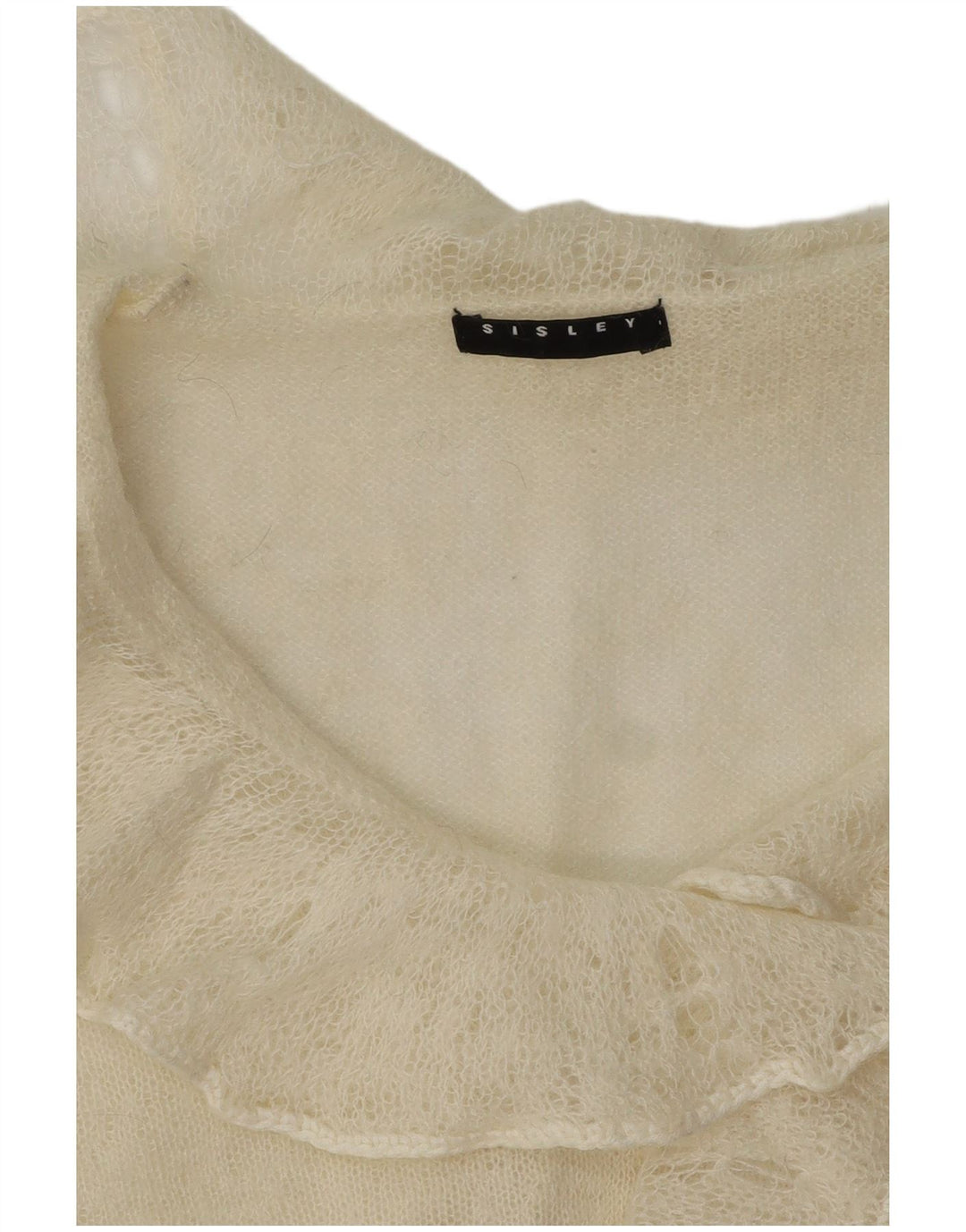 Sisley Suéter tipo jersey con cuello tipo polo y volantes en la parte delantera para mujer UK 12 Medium Off White