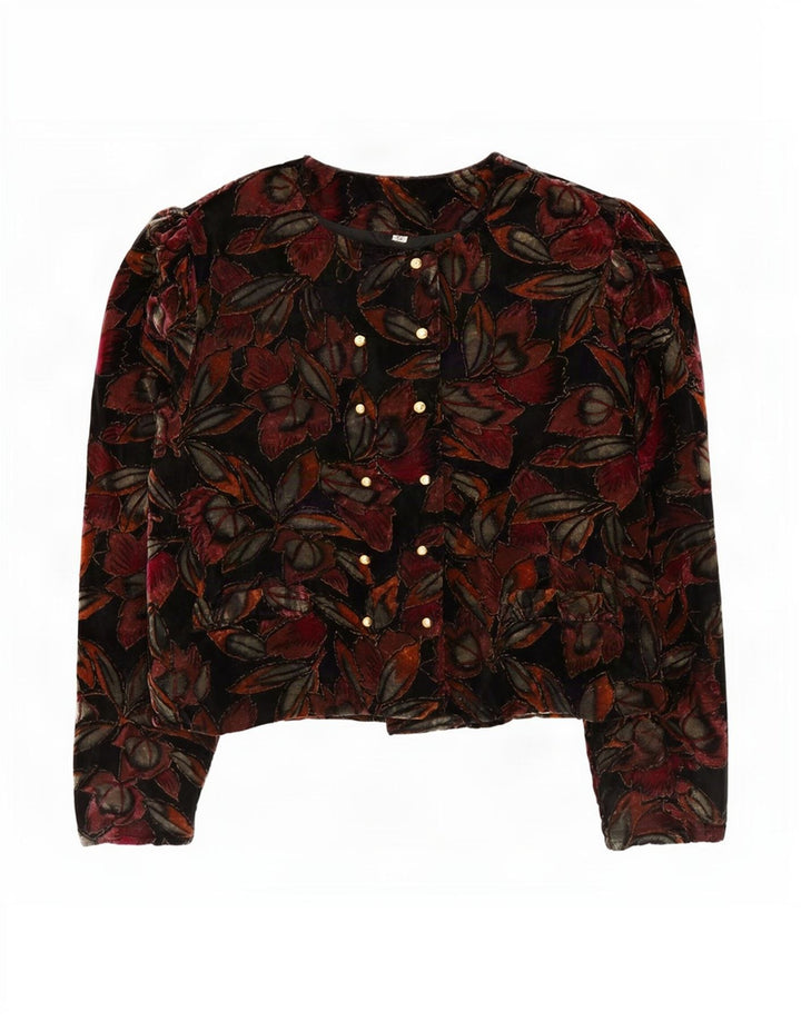 Vintage mujer terciopelo Blazer chaqueta IT 44 medio multicolor floral