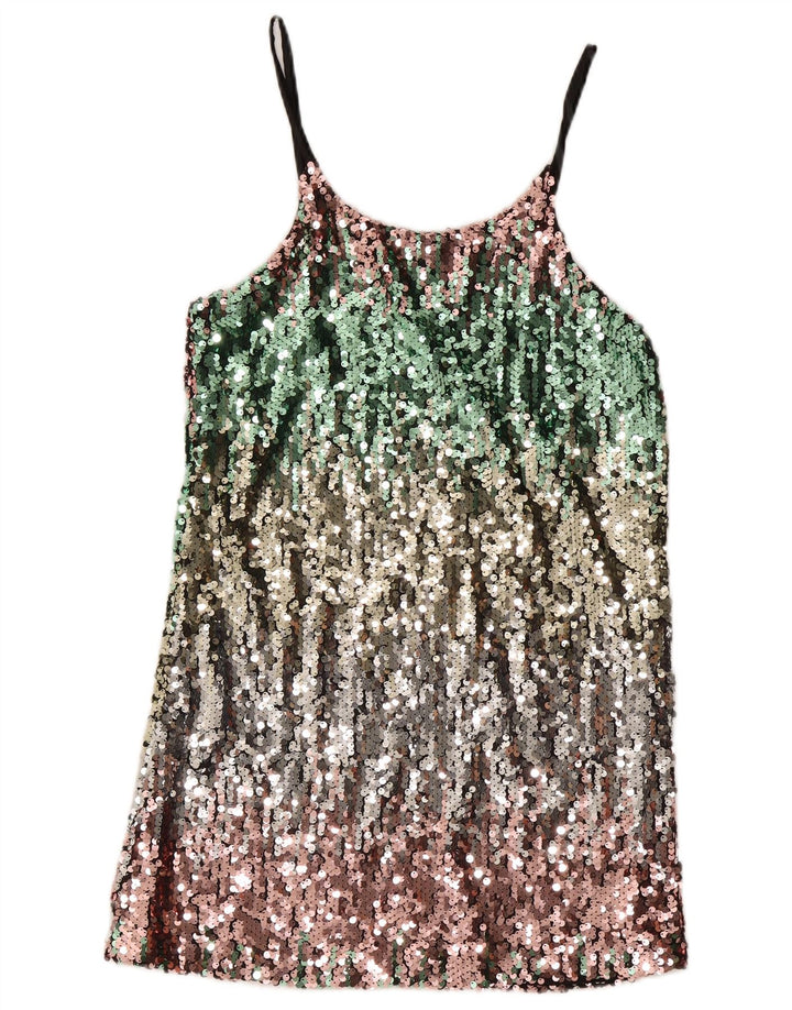 Vintage mujer cambio vestido Reino Unido 12 medio multicolor moteado