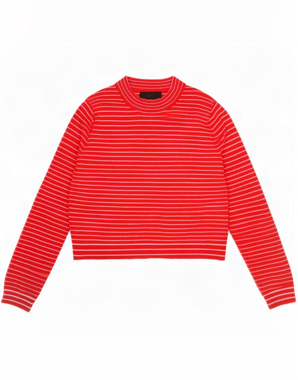 Zara Mujer Crop Turtle Neck Jumper Sweater UK 10 Small Rojo Pinstripe