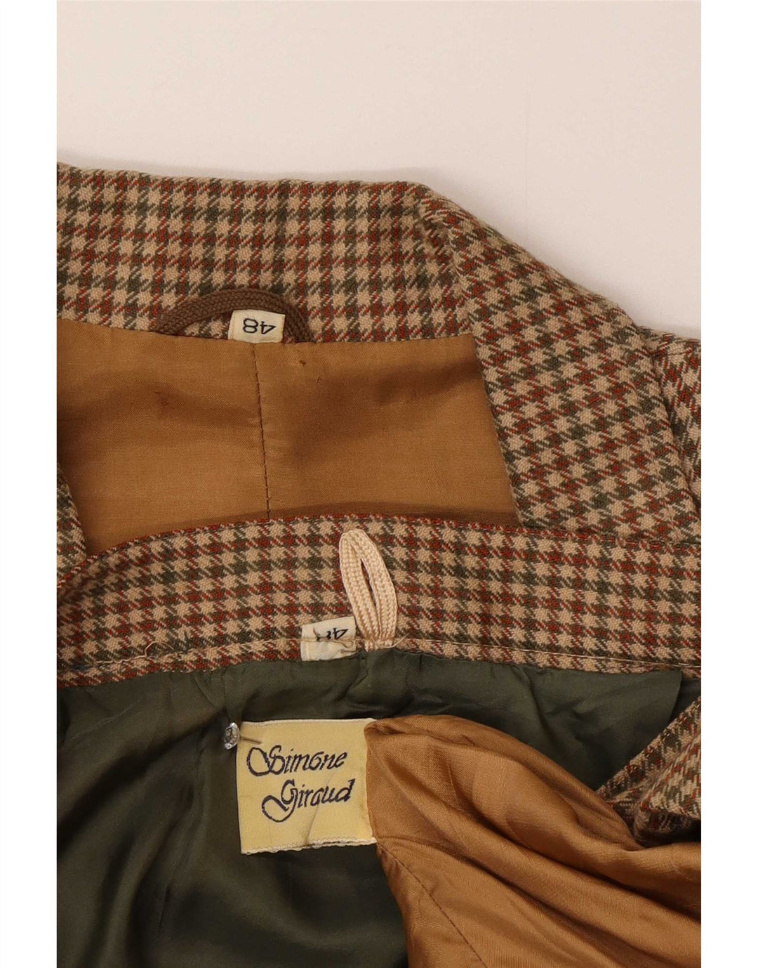 Vintage mujer 2 botones falda conjunto IT 48 XL marrón pata de gallo