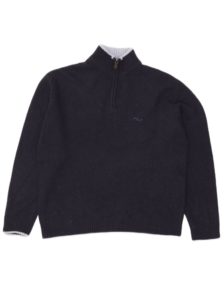 Fila Mens Zip Neck Jumper Sweater Large Azul Marino Lana