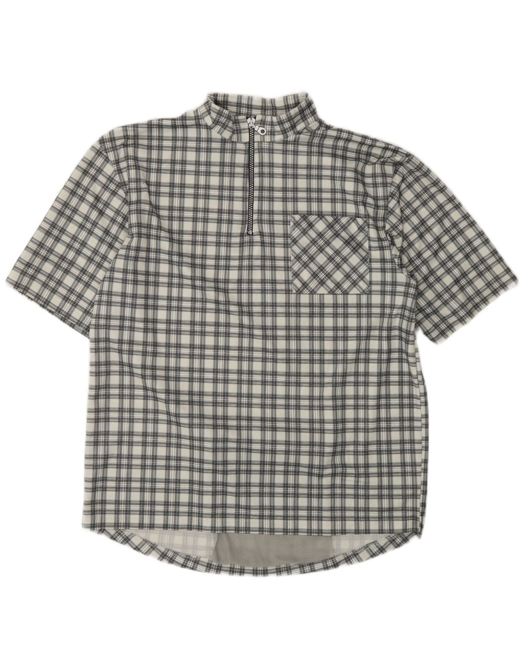 VINTAGE Mens Short Sleeve Pullover Shirt Large Grey Check Polyester