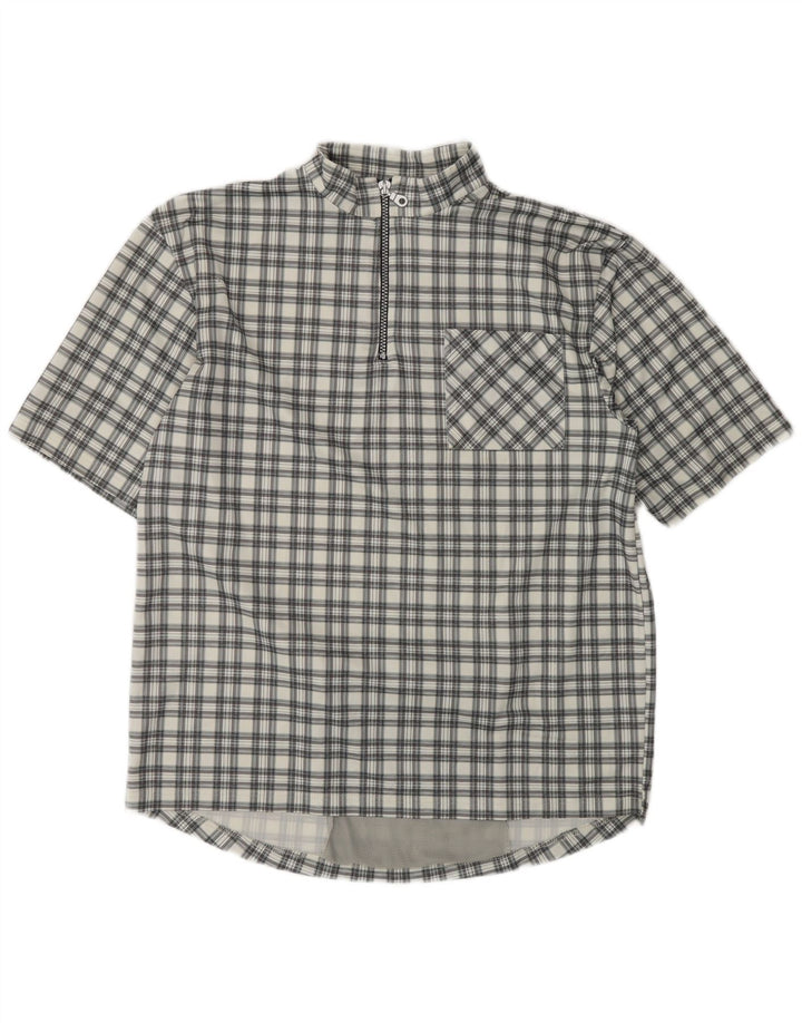VINTAGE Mens Short Sleeve Pullover Shirt Large Grey Check Polyester