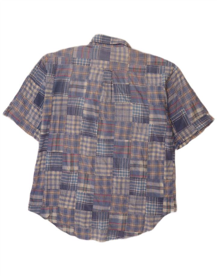FILA Camisa de manga corta para hombre de algodón patchwork azul grande