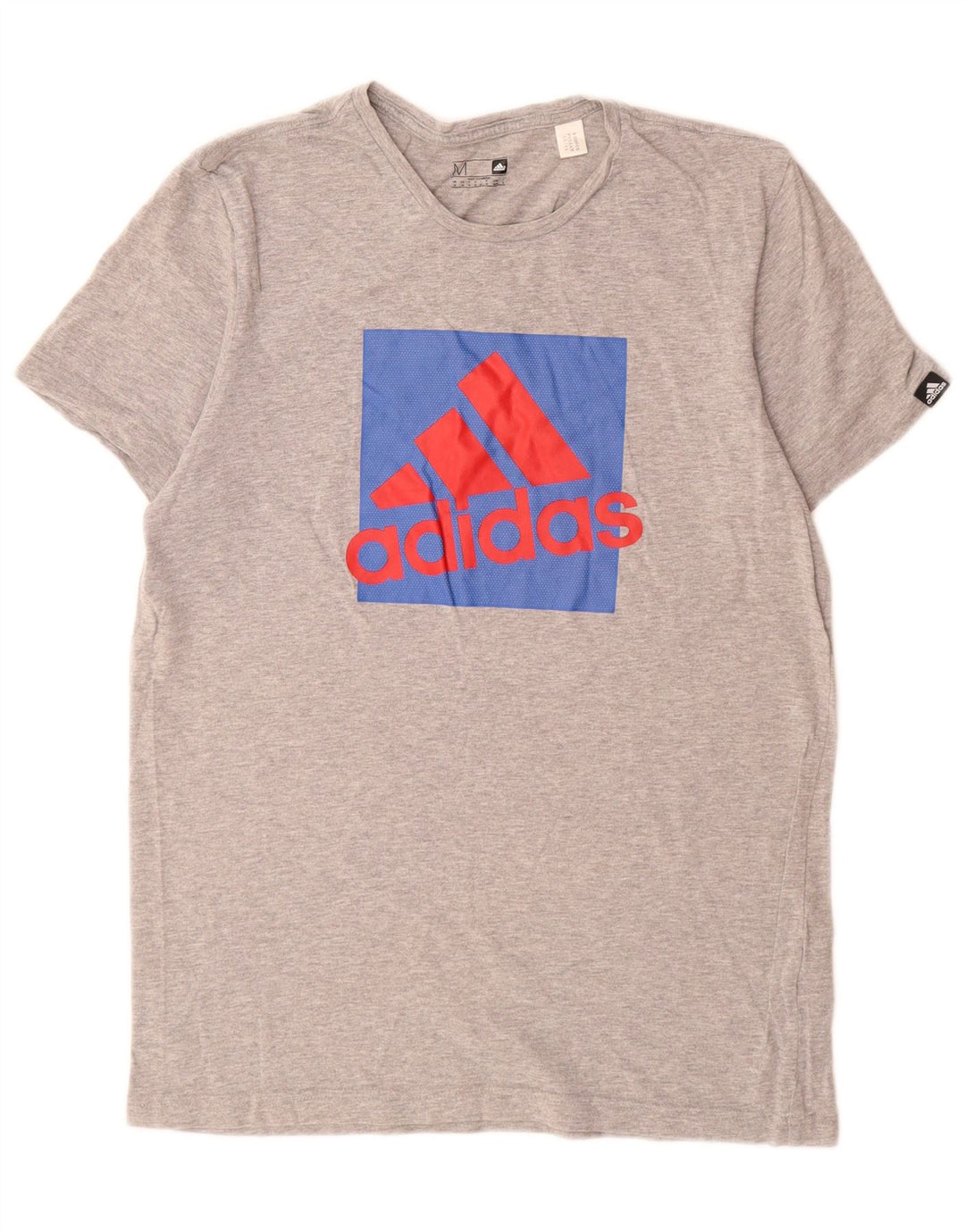 Adidas Hombre Camiseta Gráfica Top Algodón Moteado Gris Medio