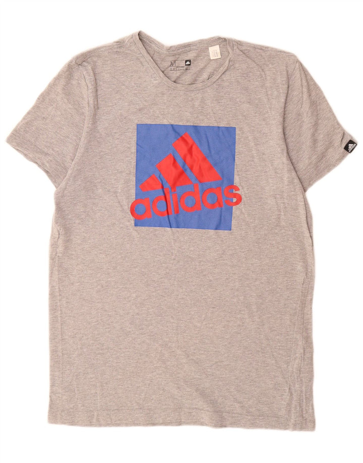 Adidas Hombre Camiseta Gráfica Top Algodón Moteado Gris Medio