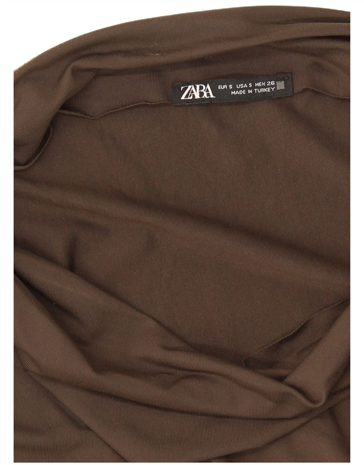 Zara Mujer Top Con Hombros Descubiertos UK 8 Small Marrón