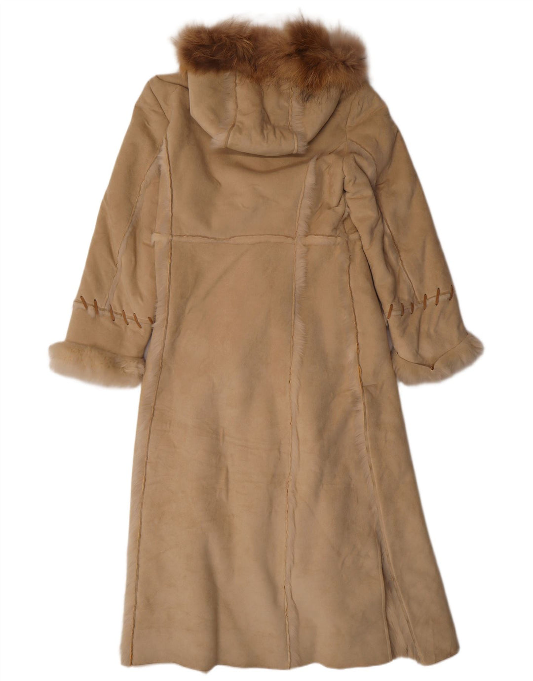 VINTAGE Abrigo Sherpa con capucha para mujer Reino Unido 14 Acrílico beige medio