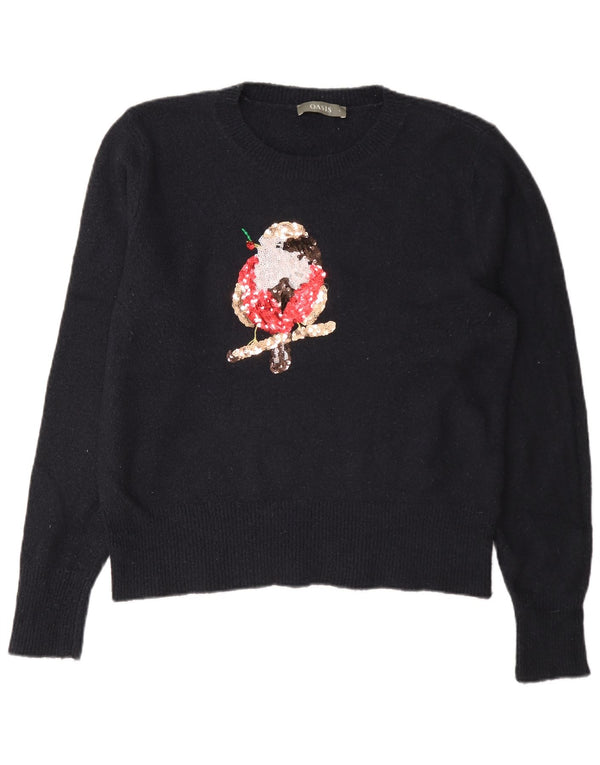 Oasis Suéter Gráfico con Cuello Redondo para Mujer UK 46 Grande Azul Marino Acrílico