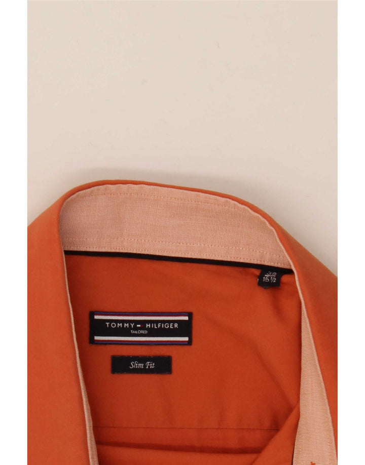 Tommy Hilfiger Camisa Slim Fit para Hombre Talla 39 15 1/2 Mediana Naranja