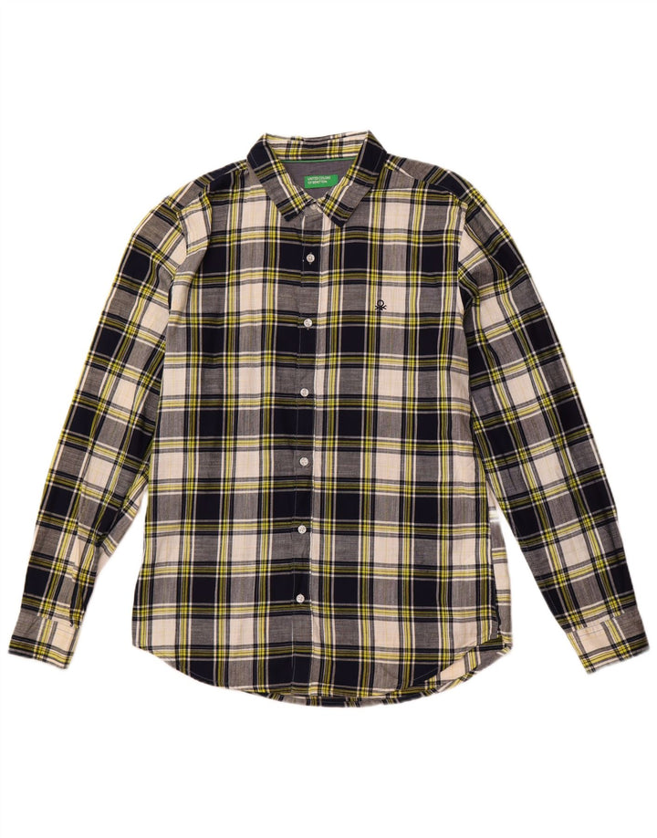 Benetton Hombre Camisa De Cuadros Grande De Algodón A Cuadros Azul Marino