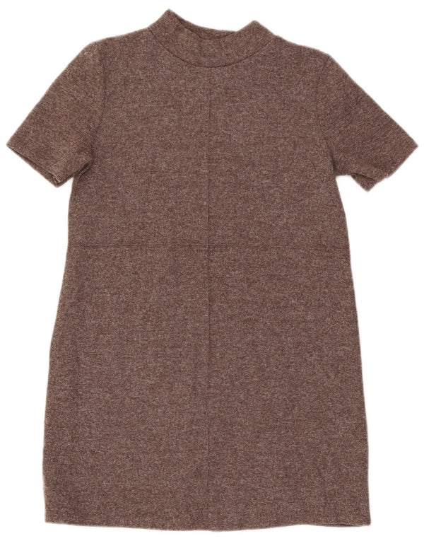 Zara Vestido tipo jersey de manga corta para mujer UK 44 Grande Poliéster moteado marrón