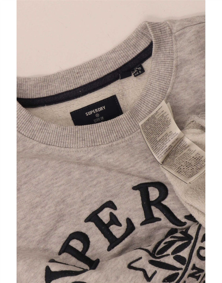 Superdry Mujer Gráfico Oversize Sudadera Jumper UK 10 Small Gris Algodón