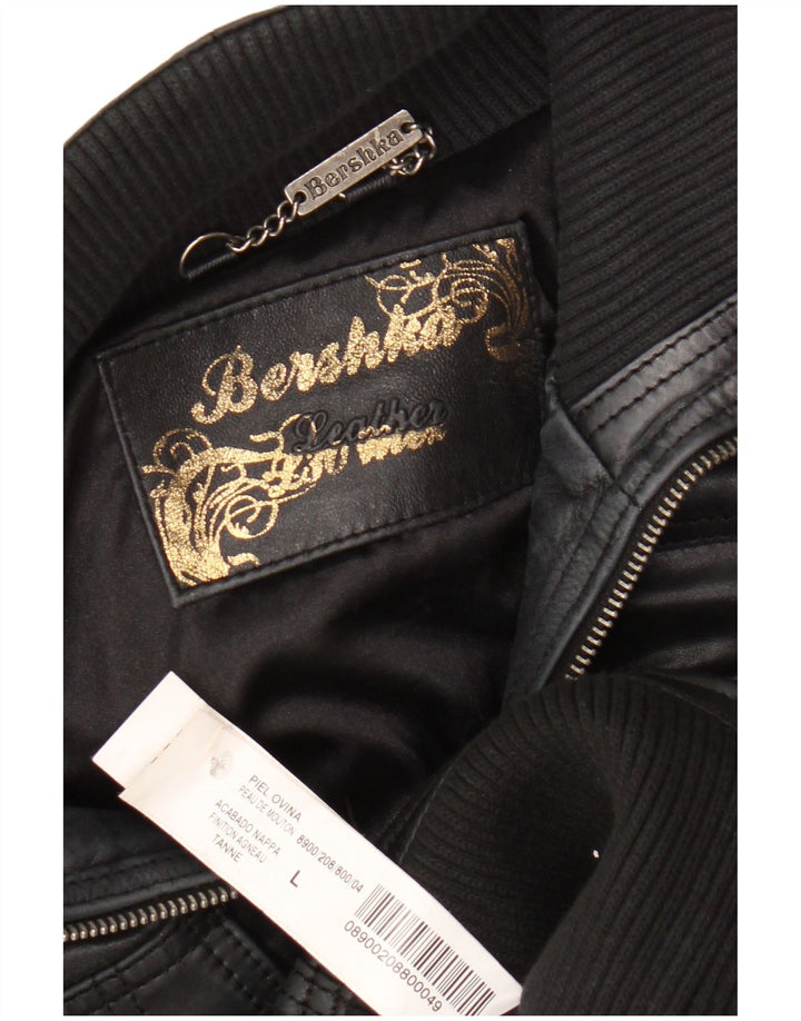 BERSHKA Chaqueta de cuero corta para mujer Reino Unido 44 Cuero negro grande