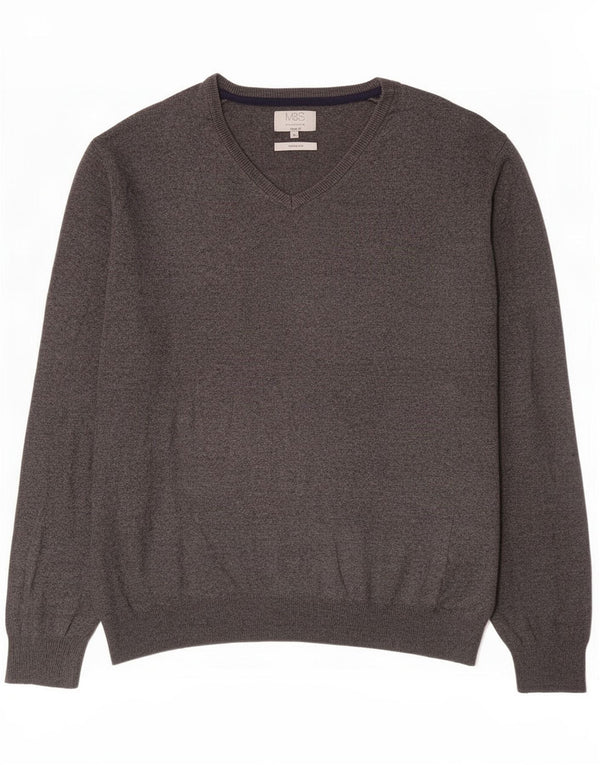 Marks & Spencer Jersey Regular Fit con Cuello en V para Hombre XL Algodón Gris