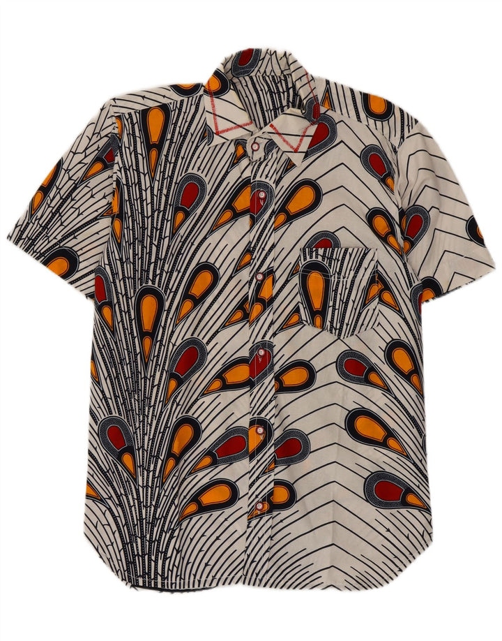 Vintage hombres patrón abstracto camisa de manga corta medio blanco