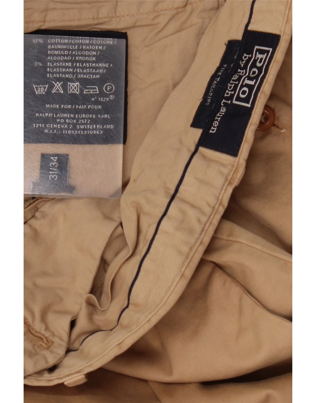 POLO RALPH LAUREN Pantalón de traje recto para hombre W31 L31 Algodón beige