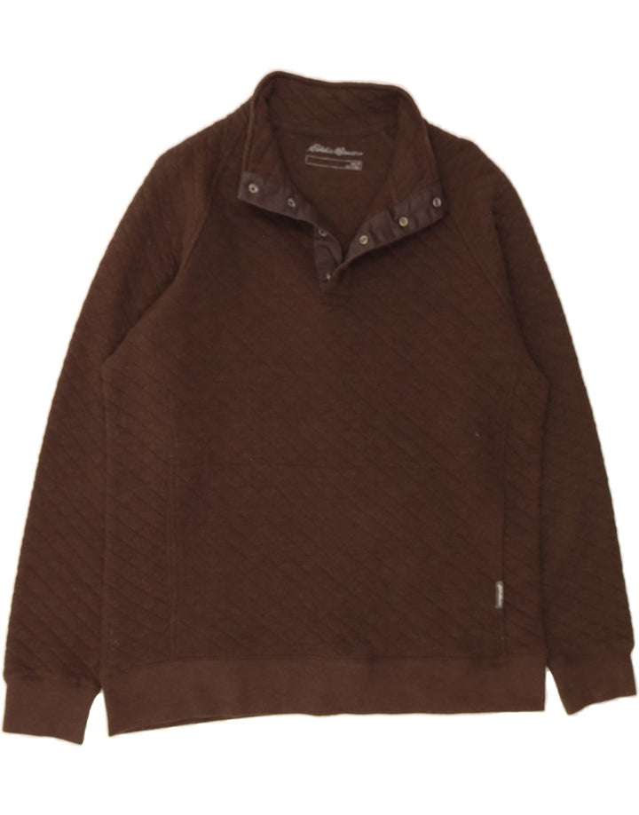 EDDIE BAUER Mens Button Neck Sweatshirt Jumper Medium Brown Cotton Vintage Eddie Bauer and Second-Hand Eddie Bauer from Messina Hembry 