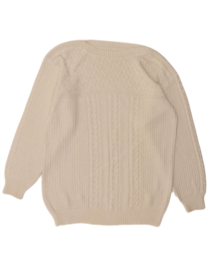 VINTAGE Mujer Barco Cuello Jersey Suéter Reino Unido 14 Blanco Grande