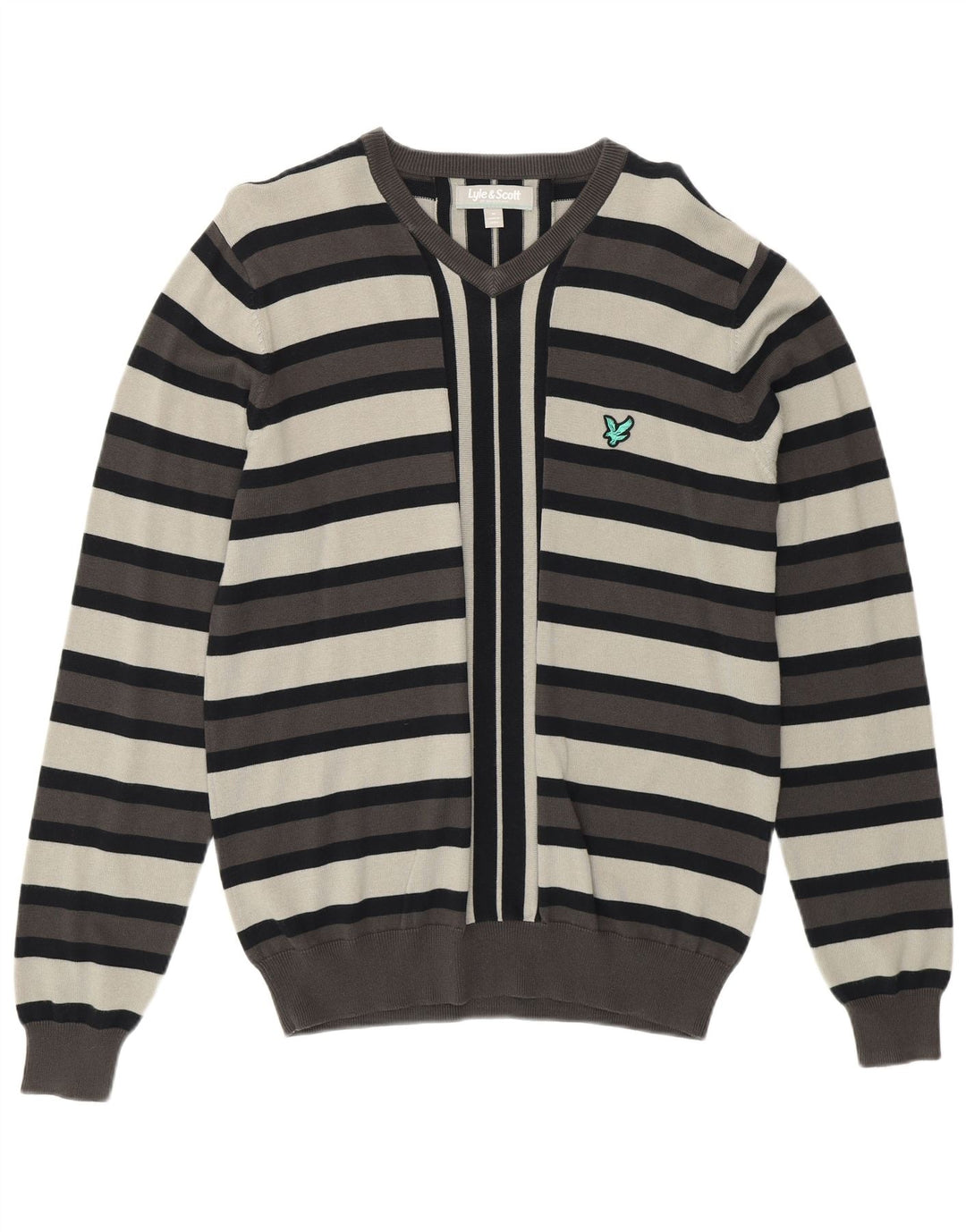LYLE & SCOTT Jersey con cuello en V para hombre de algodón a rayas gris medio