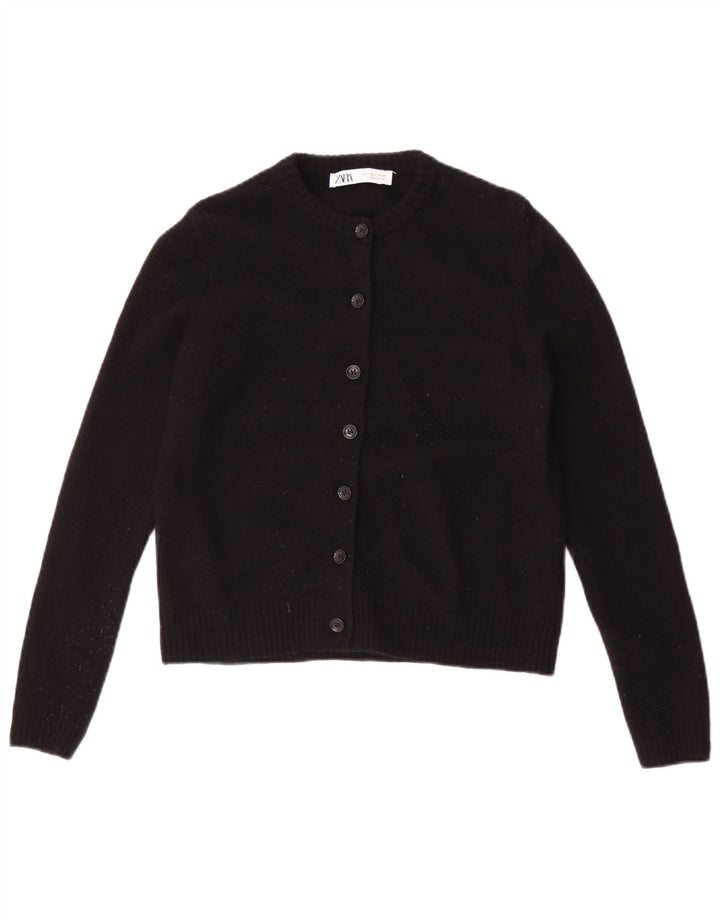 Zara Mujer Cárdigan Suéter UK 44 Grande Lana Negra