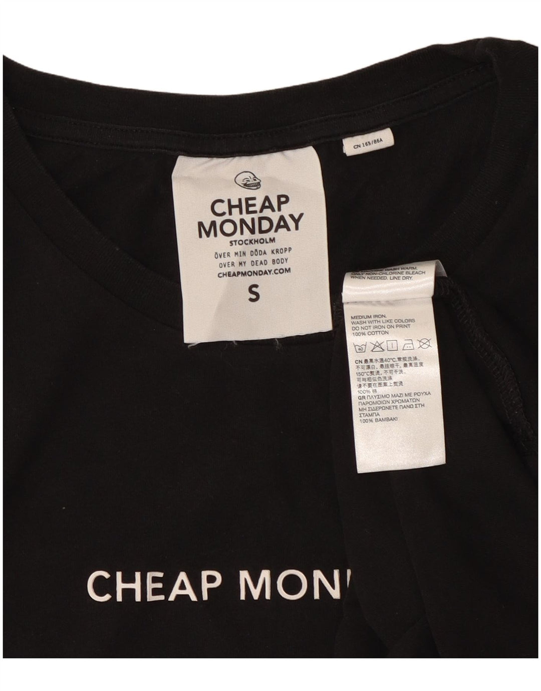 CHEAP MONDAY Camiseta para mujer Top UK 10 Small Black Cotton