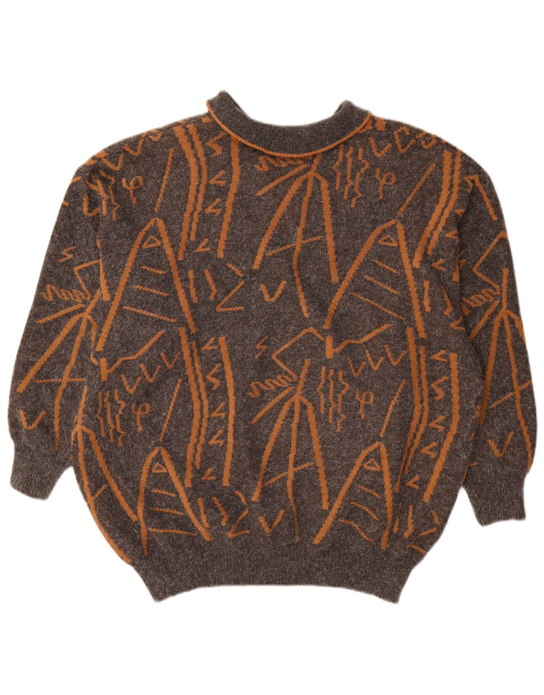 Vintage mujeres patrón abstracto polo cuello jersey suéter Reino Unido 16 gris grande