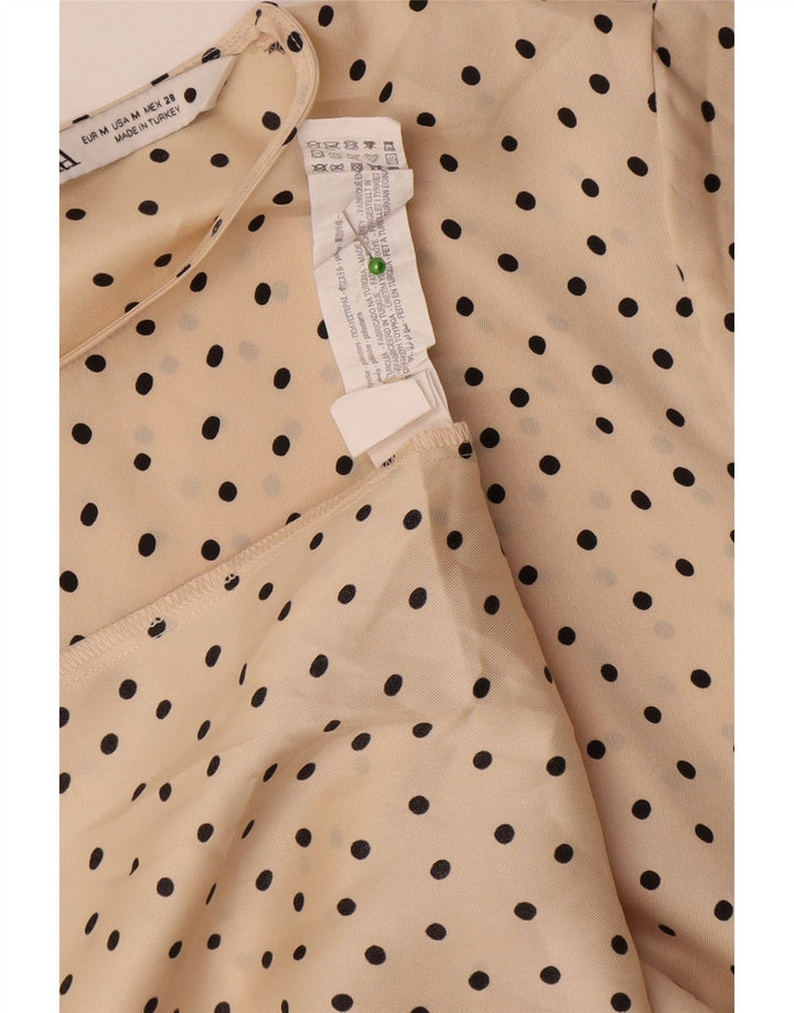 Zara Mujer Maxi Vestido De Manga Larga UK 44 Poliéster De Lunares Beige Medio