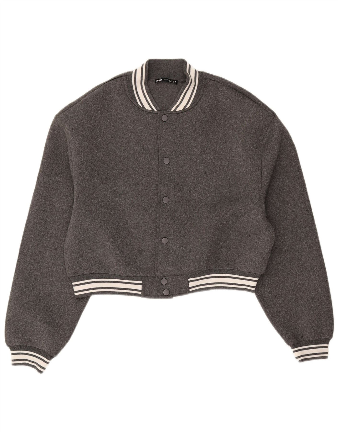 ZARA Womens Oversized Crop Varsity Jacket UK 10 Small Grey Polyester